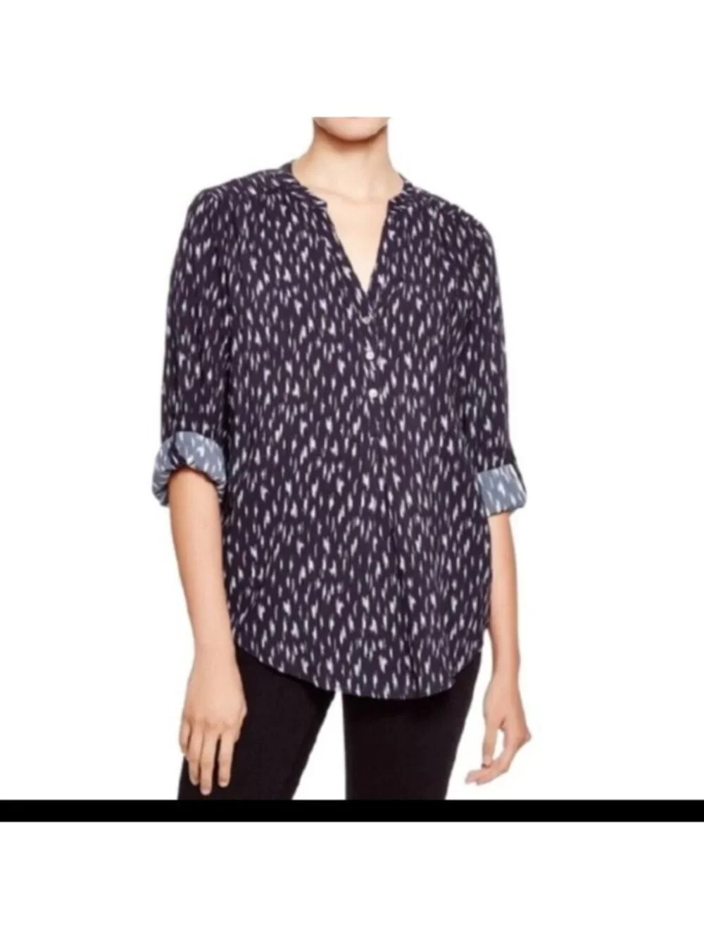 Soft Joie Daylan Half-Button Shirt Blouse Patterned Blue Grey